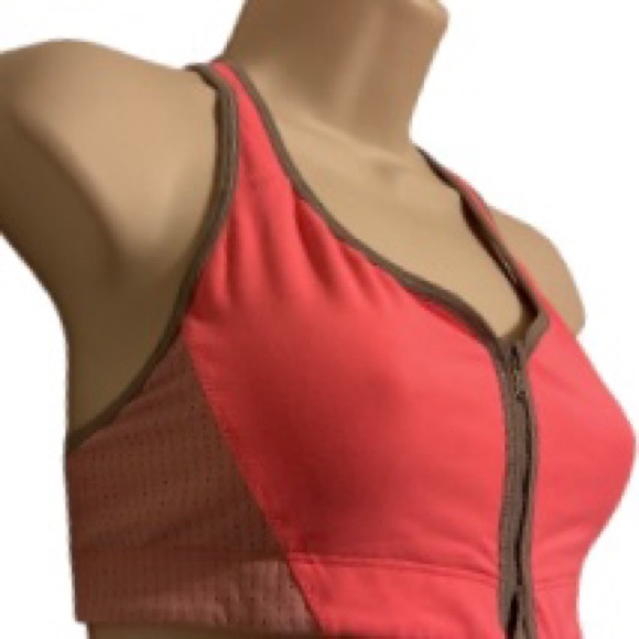 VICTORIAS SECRET VSX Zip Front Racerback Sports Bra Peach Orange Small Petite - Picture 1 of 15